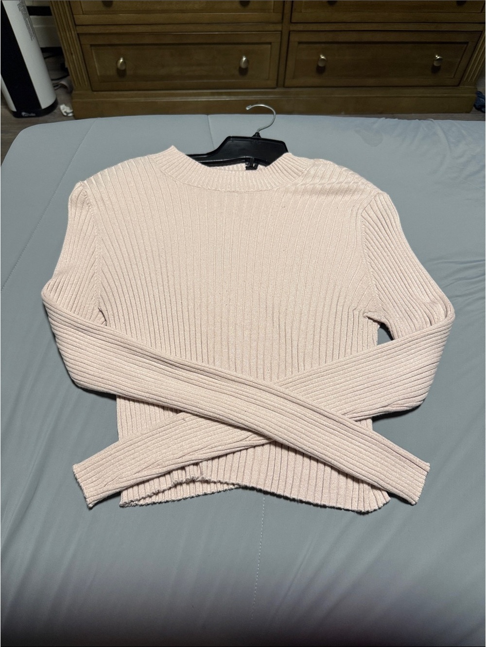 Garage Ribbed Crewneck Sweater in Pale Pink